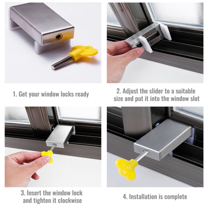 2x-หน้าต่างล็อครักษาความปลอดภัยสแตนเลสหน้าต่าง-limiters-ความปลอดภัยของเด็กเลื่อนหน้าต่างจิ๊สำหรับห้องเด็ก