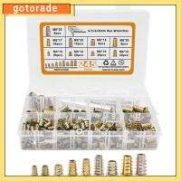 GOTORADE 245Pcs สังกะสีอัลลอยด์ เม็ดมีดเกลียวสำหรับไม้ M4 M5 M6 M8 น๊อตสกรู พร้อมประแจหกเหลี่ยม แทรกเกลียวไม้ ชุดเฟอร์นิเจอร์ไม้