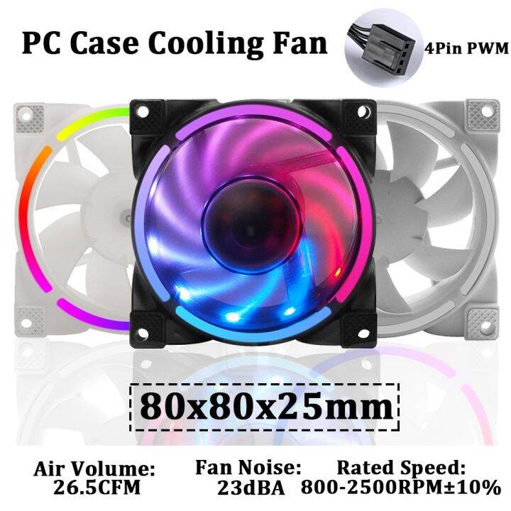 80mm PC Computer Case Cooling Fan Low Noise Fluid Dynamic Bearing 4Pin PWM 5V 3Pin ARGB AURA