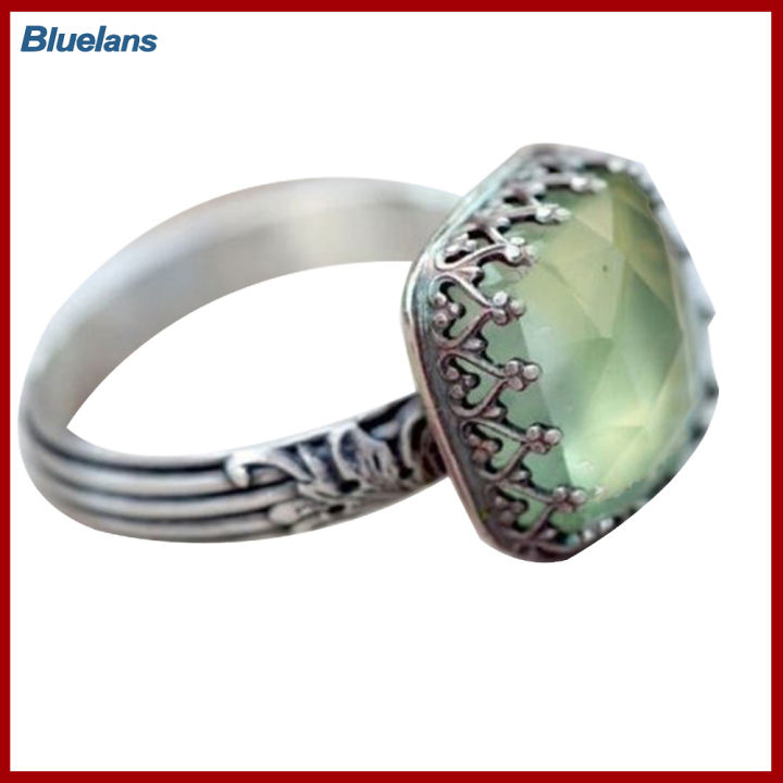 Bluelans®ของขวัญเครื่องประดับแหวนใส่นิ้วเทียมทรงสี่เหลี่ยมผืนผ้าสำหรับผู้หญิงแนววินเทจมรกตอัญมณี