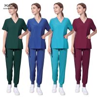 High Quality Solid Color Spa Threaded Hospital Clinic Doctor Work Suits Tops+pants Unisex Scrub Pet Nursing Medical Uniform Suit