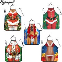 Christmas Apron Chef 3D Print Muscle Man Kitchen Halterneck Waist Xmas Aprons Wedding Party Accessories For Women Men 72x54cm Aprons