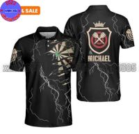 Xzx180305 Personalized Name Darts 3D Printed Summer Polo Shirt Unisex Darts Athlete Team T-shirt polo POL-48 (Private Chat Free Name&amp;Logo Change)