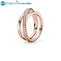 2020 Autumn New 925 Sterling Silver Rings Rose Gold Crossover Over Triple Band Ring Flower Petals Band Rings Fashion Jewelry