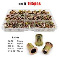 1 Set 60/165Pc US Coarse Thread UNC 6#-32 8#-32 10#-24 1/4-20 5/16-18 Carbon Steel Flat Head Rivet Nut Rivnut Assortment Kit Box