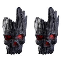 2X Skull Planters Pots Gothic Black Skull Flowerpots Container Home Party Bar Ornaments Decorations Gifts for Him