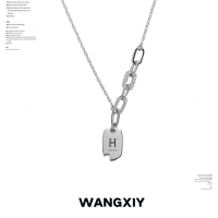 WANGXIY 925เงินป้ายสี่เหลี่ยมจดหมายเพทายจี้สร้อยคอเครื่องประดับ