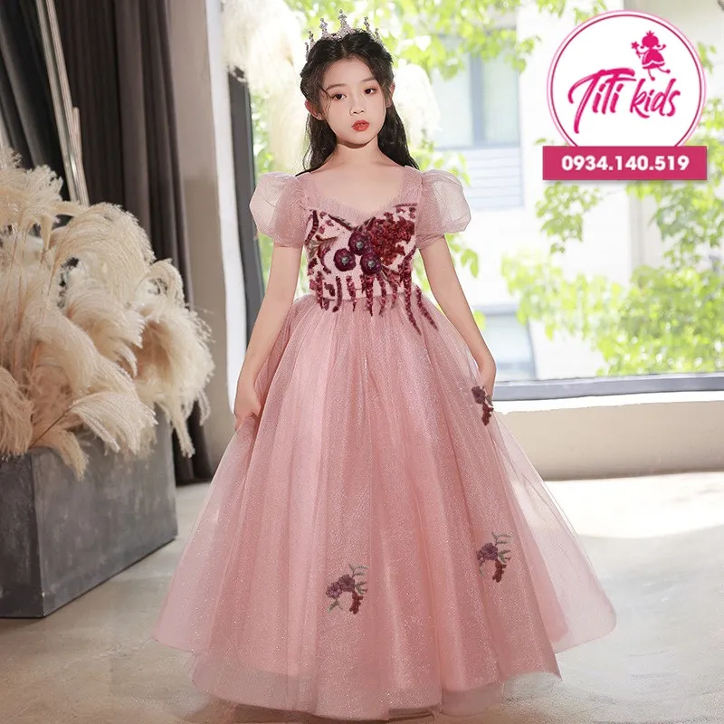 Đầm Váy Dự Tiệc Cho Bé Gái TiTiKids Hồng Hoa Tím CC225 | Lazada.vn