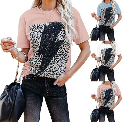 Summer Women T-shirt Short Sleeve Lightning Leopard Print Female Fashion Graphic T Shirt Ladies Regular Clothes O-Neck Tees Tops