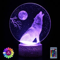 Newest 3D Lamp Engraved Wolf In Acrylic Night Light USB Battery Powered Remote Control 16 Colors Led Table Lamp Gifts Room Decor