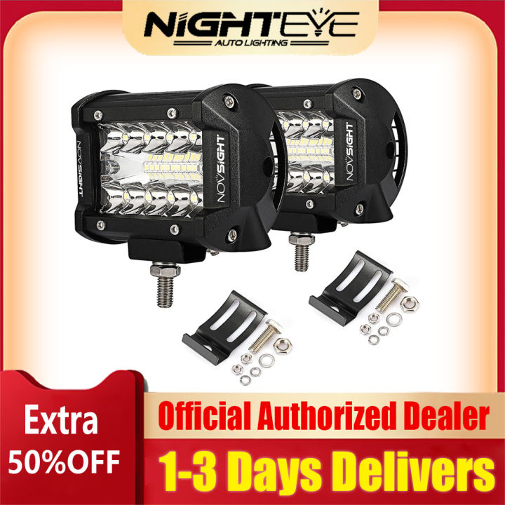 NOVSIGHT E16 4 Inch 2Pcs 60W 6000LM LED WORK LIGHT BAR Offroad 12V 24V