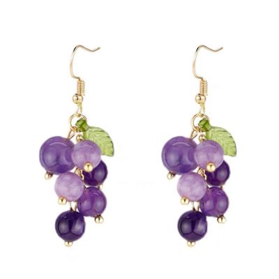 2022 Creative Cute Green Purple Grape Peach Dried Flower Earrings Women Girl Sweet Trendy Simulation Fruit Drop Earrings Fashion