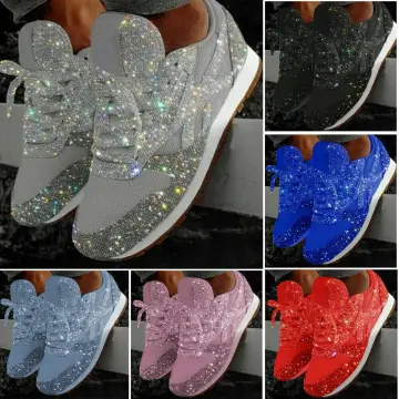 Vulcanized Shoes Women Casual Shoes Women Glitter Sneakers Bling White  Sneakers Lace-up Sparkly Shoes