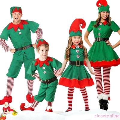 ◈∋● Sale Xmas Family Suits Kids Adult Christmas Fancy Clothing Dress Party Cosplay Costume Perform Elf Sets CL