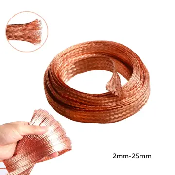 1m 3.3ft 6mm Flat Pure Copper Braid Cable Bare Copper Braid Wire Ground  Lead