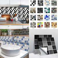 10ชิ้นเซ็ตสีดำและสีขาวกระเบื้องสติ๊กเกอร์ครัว Backsplash ตู้เสื้อผ้าห้องน้ำกันน้ำเปลือกและติดฟิล์มสดใสศิลปะกำแพง D Ecals