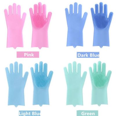1 Pair Magic Silicone Dishwashing Scrubber Cleaning Gloves Dish Washing Sponge Rubber Scrub Gloves Kitchen Cleaning Bathroom Safety Gloves
