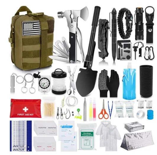 Emergency Survival Kit And First Aid Kit, 142Pcs Professional Survival Gear  And Equipment With Pouch, For Men Camping Outdoor Adventure