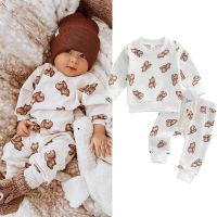 2-Piece Baby Boys Girls Casual Autumn Outfits Cartoon Bear Print Long Sleeve Sweatshirts+Casual Pants Sets for Infants Clothing  by Hs2023