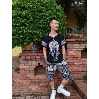 ┇♂✟  Thai web celebrity elephant clothing mens cotton T-shirt summer loose off big yards T-shirt national wind restoring ancient ways