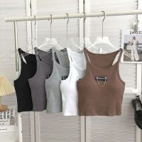 COD DSFERTGRYER With Chest Pad Chain Letter Print Sleeveless Tube Top Vest Women Autumn Korean Version Vintage Versatile Gray Camisole