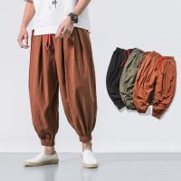 ผ้าฝ้ายลินินฤดูใบไม้ผลิฤดูร้อน Harem กางเกงสำหรับชายหลวม Breathable Sweatpants ญี่ปุ่น Casual ยี่ห้อ Oversize กางเกง Male