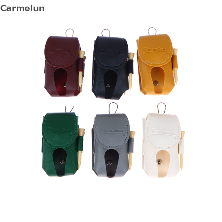 carmelun-กระเป๋าเก็บของลูกกอล์ฟขนาดเล็ก1ชิ้น-มาพร้อมกับเสื้อยืด2ชิ้นอุปกรณ์กอล์ฟกระเป๋าคาดเอวหนัง-pu-อ่อนนุ่มสีสันสดใสแบบพกพากระเป๋าใส่ลูกบอลสองชั้น