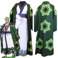 （NEW） One Piece คอสเพลย์ Roronoa Zoro เครื่องแต่งกาย Kimono Robe ชุดเต็ม Halloween Carnival