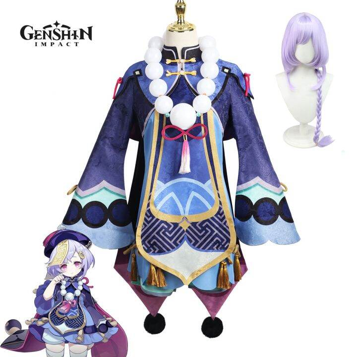 qiqi-cosplay-costume-genshin-impact-zombie-dress-hat-shoes-anime-wig-halloween-clothes-christmas-wig-outfit-roleplay-costume