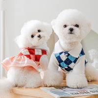 Spring Summer Thin Dog Clothes College Style Couple Clothes Small Dog Cat Clothing Grid Bowknot Dressed For Puppy Girl