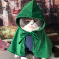 BENEDICT นุ่มนุ่มๆ สัตว์อไททานอร์ สีเขียวเข้ม Pleuche CAT Survey Corps cloak เครื่องแต่งกายคอสเพลย์แมว ปรับได้ปรับได้ โจมตี titaner Cat cloak ฮาโลวีน