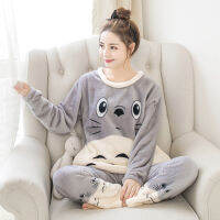 Totoro Pajamas Set Cartoon Pajamas For Women Long Sleeve Pajama Winter Flannel Set Women Gray Totoro Pattern Pullover Red