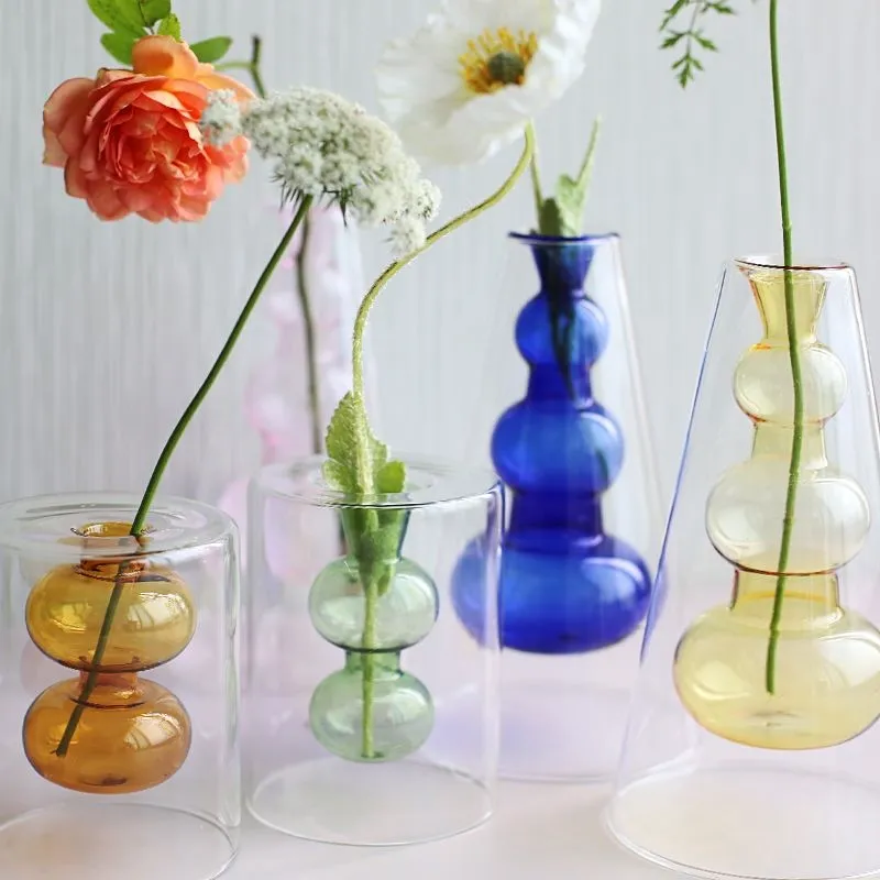 Ins style hydroponic glass vase retro desktop decoration color ...