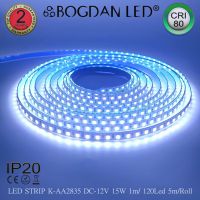 LED STRIP, K-AA2835-120-10000K DC-12V IP20 120LED/1เมตร 15W/1เมตร BOGDAN LED แอลอีดีไฟเส้น 600LED/5เมตร 75W/5เมตร ไฟริบบิ้นแอลอีดี ราคาต่อ 1 ม้วน