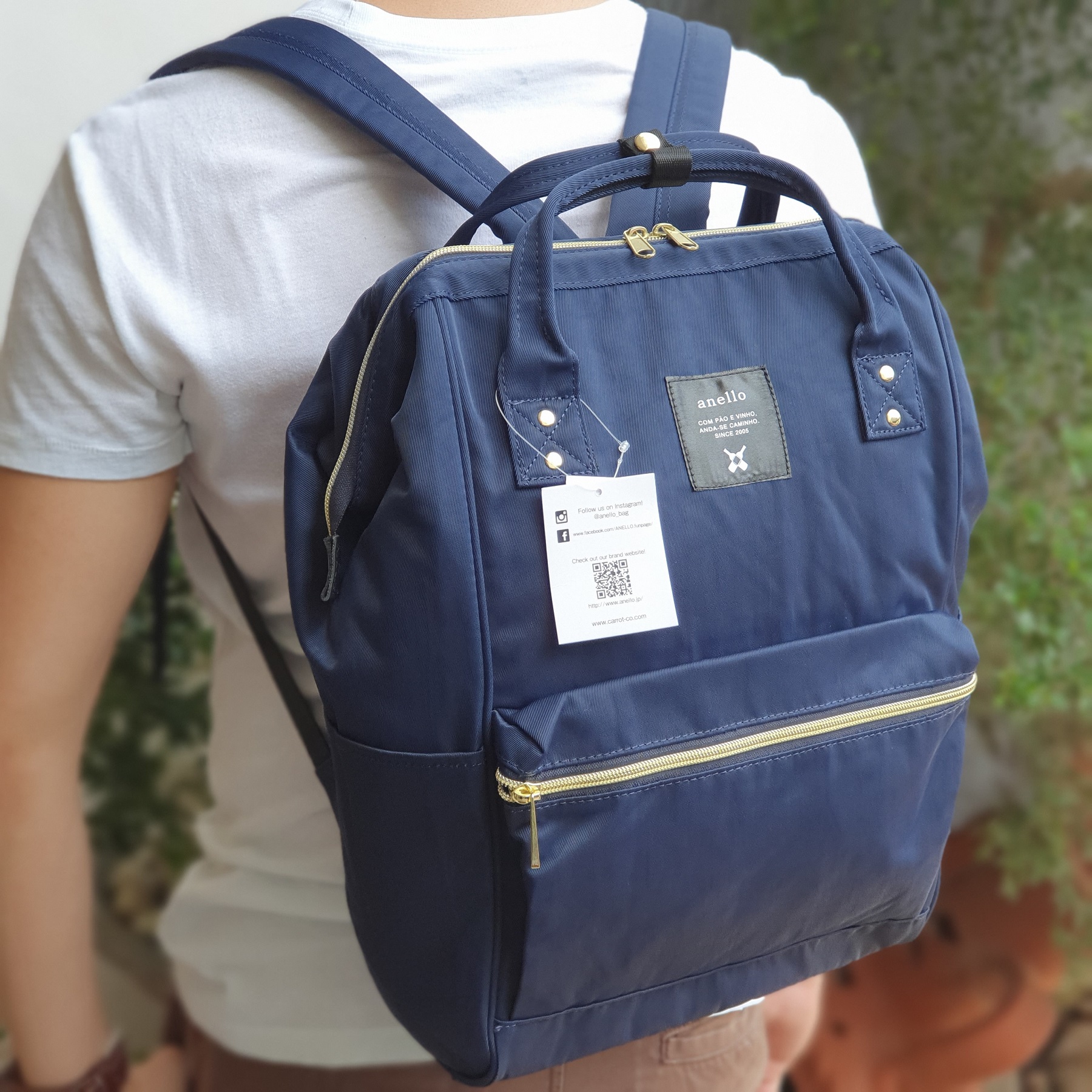 New anello Japan Stripe Handle Backpack Campus Rucksack Canvas School Bag 