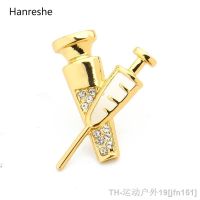 hot【DT】☋♀  Hanreshe Gold Color Syringe Pin Brooches Jewelry Doctor/Nurse Student Fashion Crystals for