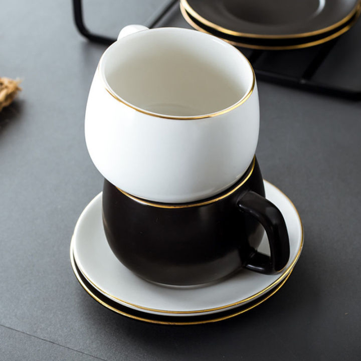 ชุดเซรามิกสีดำ-ถ้วยกาแฟขาว-tomor-life-สไตล์เรียบง่ายแบบนอร์ดิก