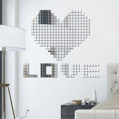 100pcs Acrylic Adhesive Square Mirror Wall Sticker 3D DIY Art Mural Sticker Home Party Wall Decal Decor