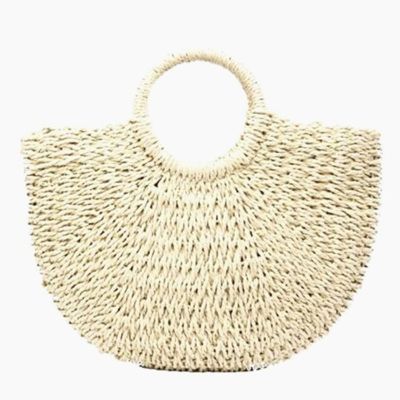 [COD]Yogodlns Half Moon Rattan Straw Handbags For Women Summer Beach Handmade Vintage Bag