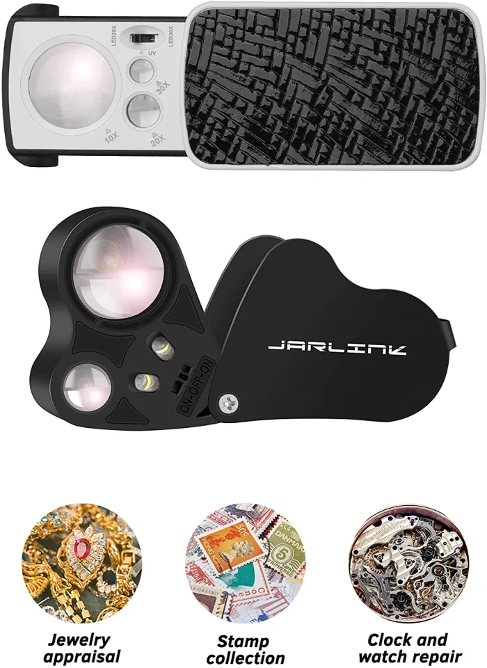 JARLINK 2 Pack Jewelers Loupe, 30X 60X Illuminated