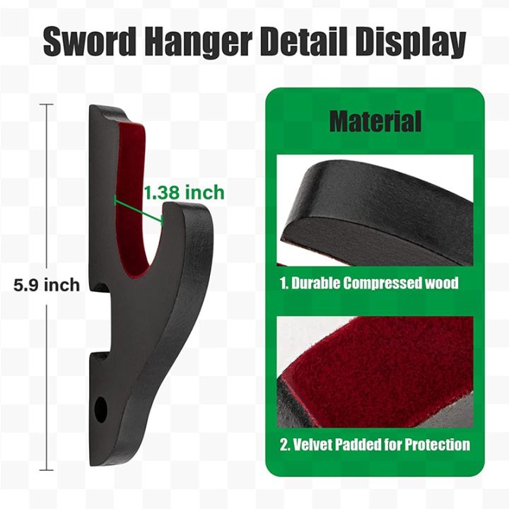 sword-wall-mount-2-set-1-tier-padded-hook-katana-holder-adjustable-display-hanger-for-samurai-sword-tanto