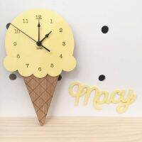 {Best-selling party decoration}นาฬิการูปร่างไอศกรีมนาฬิกาการ์ตูนนอร์ดิก,นาฬิกาไม้แขวนผนังไร้เสียงตกแต่งของตกแต่งห้องเด็กใช้แบตเตอรี่
