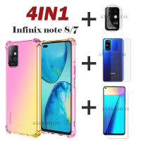 (4in1) สำหรับ Infinix Note 8เคสโทรศัพท์ Infinix Note 7สี่มุม-สีกันน้ำโทรศัพท์มือถือเคสโทรศัพท์ + กระจกเทมเปอร์ฟิล์ม + ฟิล์มด้านหลัง