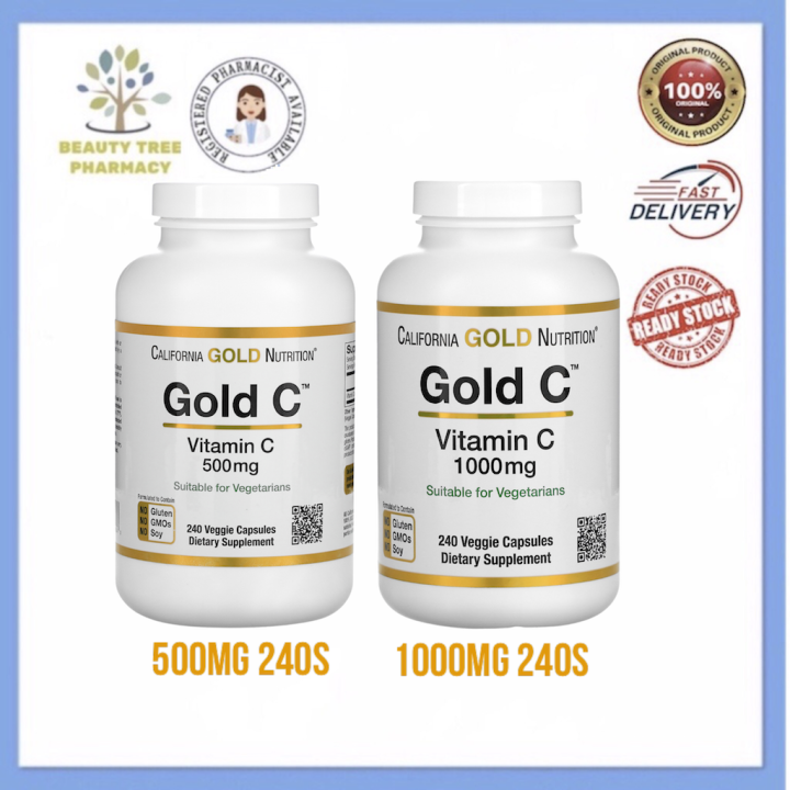 California Gold Nutrition Gold C Vitamin C 1000mg / 500mg 240 Veggie ...