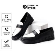 Giày penny loafer da nam MĐ G1085 phối màu trắng đen thời trang