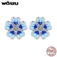 [Han ornaments] WOSTU 100เงินแท้925ต่างหูดอกไม้สีฟ้าสำหรับผู้หญิงเครื่องประดับแฟชั่นวันครบรอบแต่งงาน