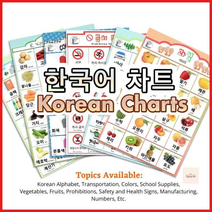 Korean Laminated Chart Korean Vocabulary for Beginners (A4); Colorful ...