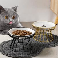 Ceramic Cat Bowl Protect Neck Pet Feeding Bowl For Cats Dogs Stainless Steel Raised Stand Pet Feeder Dish Cat Accessories