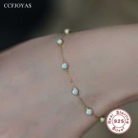 CCFJOYAS 100% Real 925 Sterling Silver Seven Round Mini Opal Bracelet For Women 18K Real Gold Plated Fine Retro Niche Jewelry