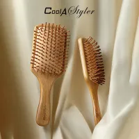 CoolAstyler Natural Wooden Hair Brush แปรงหวีไม้ ไม่ทาสีไม่มีกลิ่น หวีลดผมร่วง แปรงหวีผม นวดศีรษะ ด้ามไม้ไผ่จับถนัดมือ แข็งแรง น้ำหนักเบา